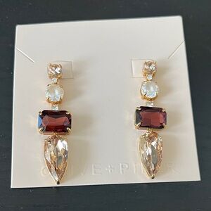 Olive + Piper Gold and Red Crystal Drop Earrings